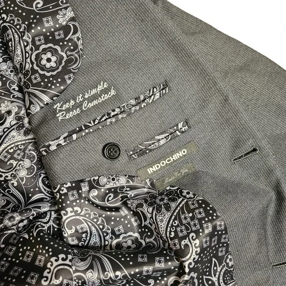 Indochino Two-Button Wool Sport Coat Blazer Jacket Paisley Lined Sz 36 (P) Gray - Picture 4 of 10